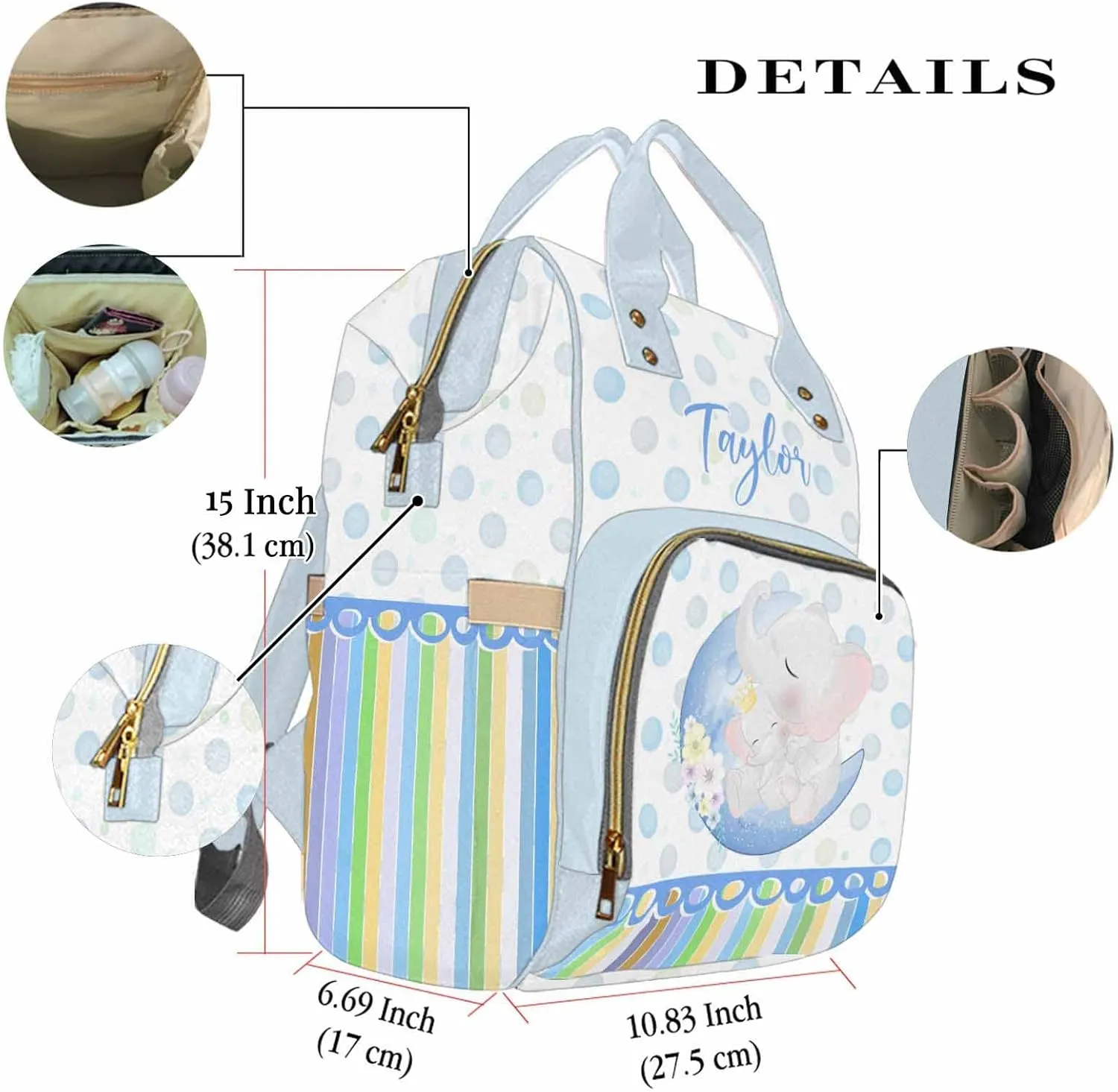 Custom Baby Diaper Bag with Name for Mommy Daddy, Customized Name Nursing Mommy Backpack for Travel with Large Capacity for Holiday