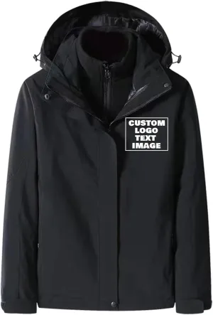 Custom Men's Women's 3-in-1 Ski Jacket Windproof Waterproof Raincoat Fleece Insulated Winter Hooded Coat