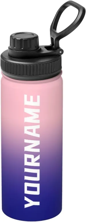 Customizable Name Water Bottle with Ombre Color Custom Stainless Steel Insulated Sports Water Bottles Personalized Men Women Flask, 18 oz