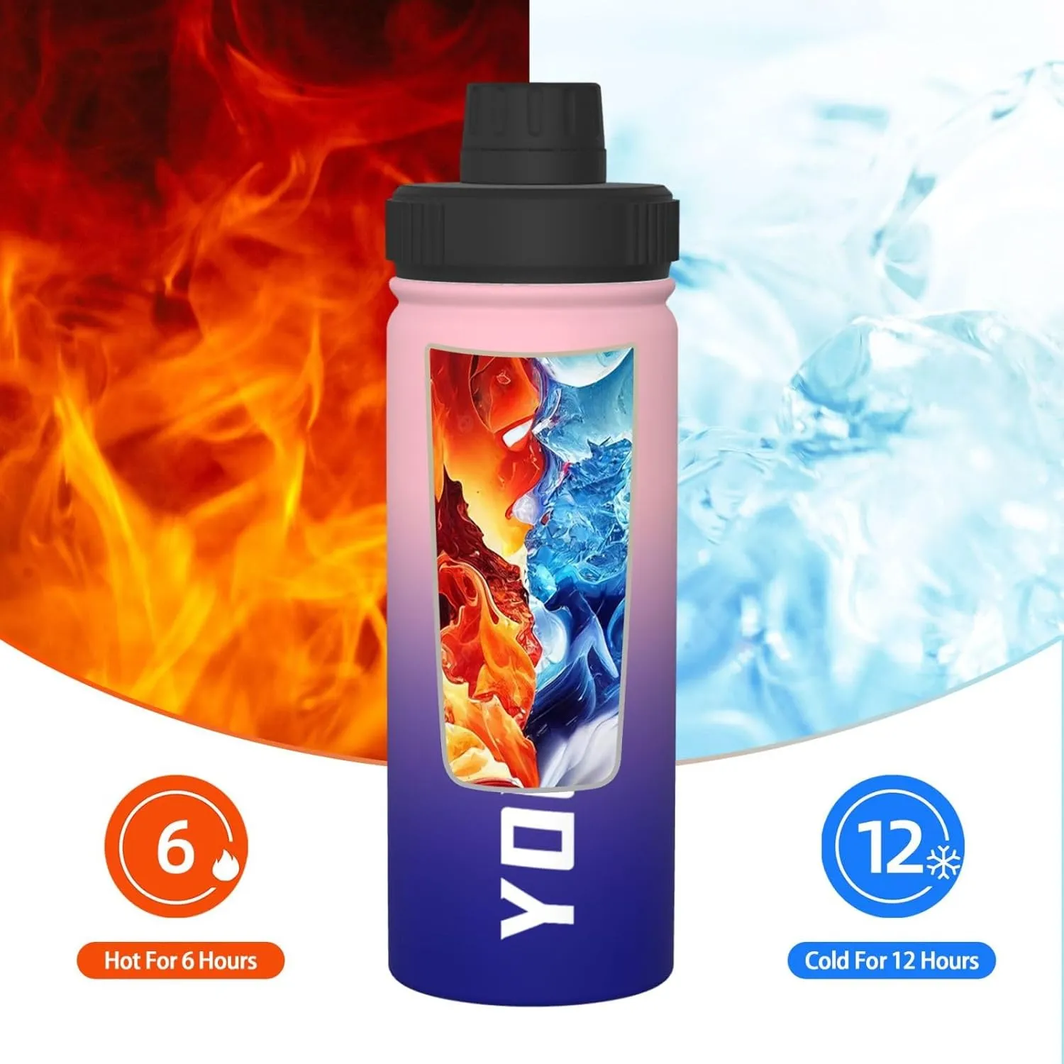 Customizable Name Water Bottle with Ombre Color Custom Stainless Steel Insulated Sports Water Bottles Personalized Men Women Flask, 18 oz