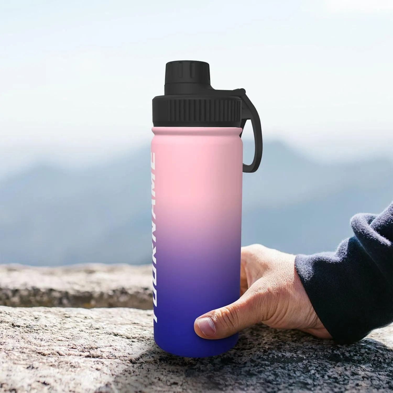 Customizable Name Water Bottle with Ombre Color Custom Stainless Steel Insulated Sports Water Bottles Personalized Men Women Flask, 18 oz