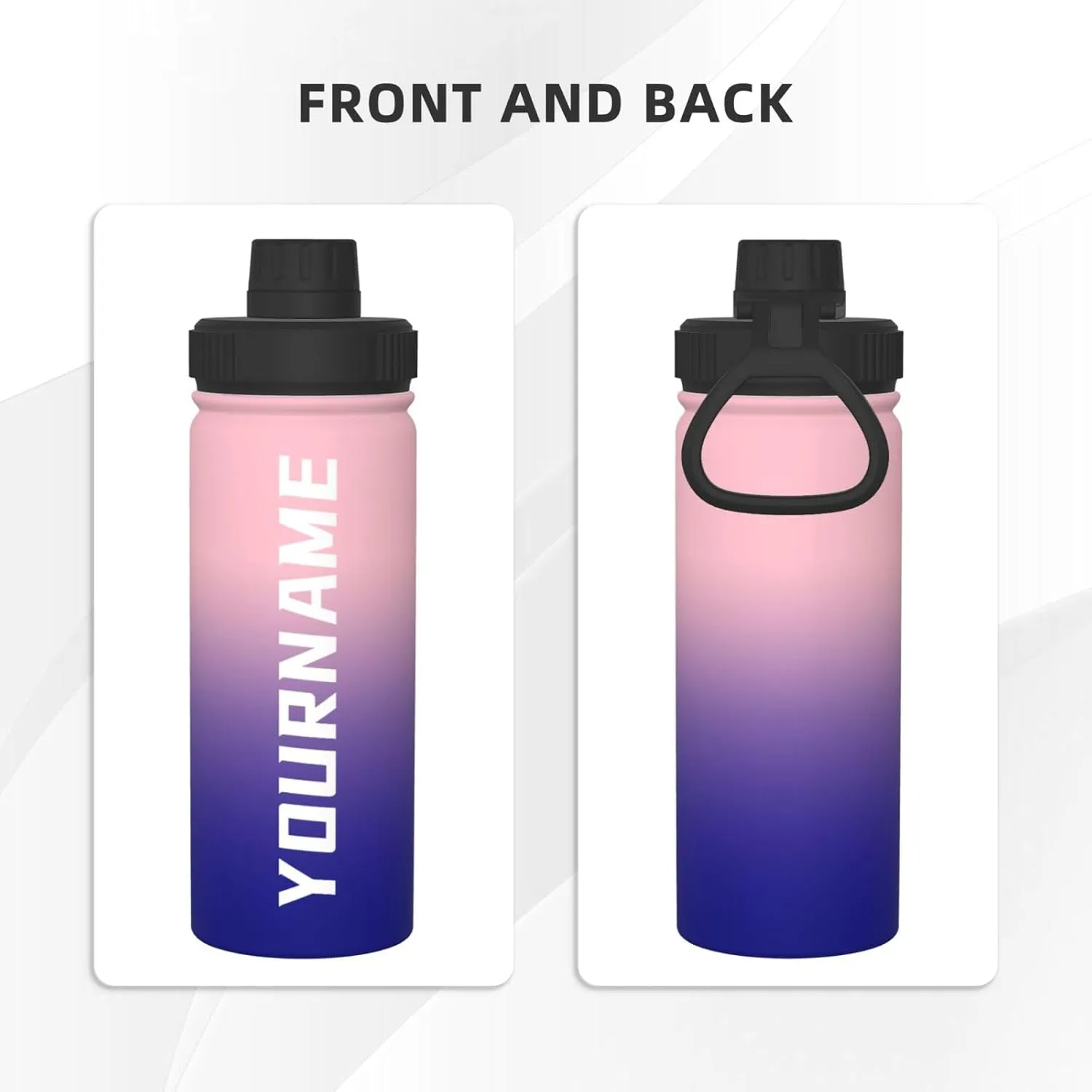 Customizable Name Water Bottle with Ombre Color Custom Stainless Steel Insulated Sports Water Bottles Personalized Men Women Flask, 18 oz