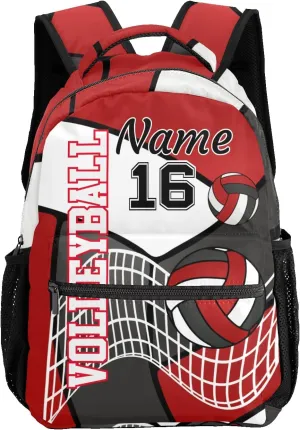 Customized Volleyball White Red Black Waterproof Backpack with Name for Hiking Camping Picnic