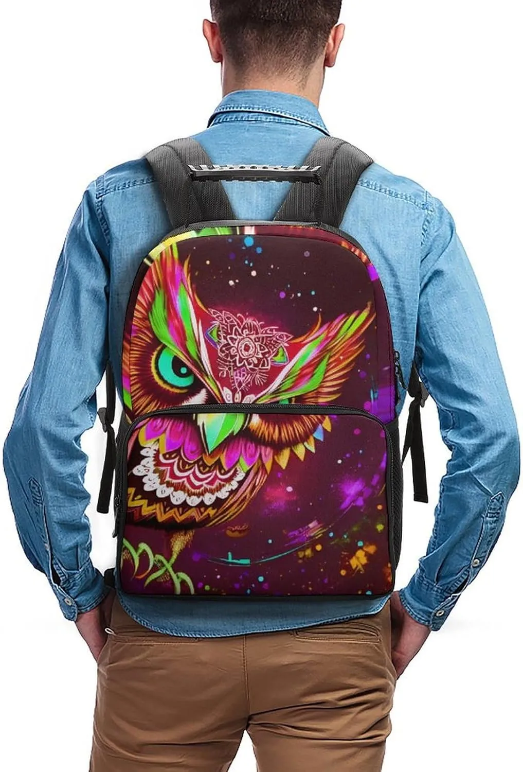 Cute Abstract Owl Psychedelic Art Rucksacks Lightweight Multipurpose Anti-Theft Shoulder Bag Large Capacity Business Computer Bag With Smooth Zippers
