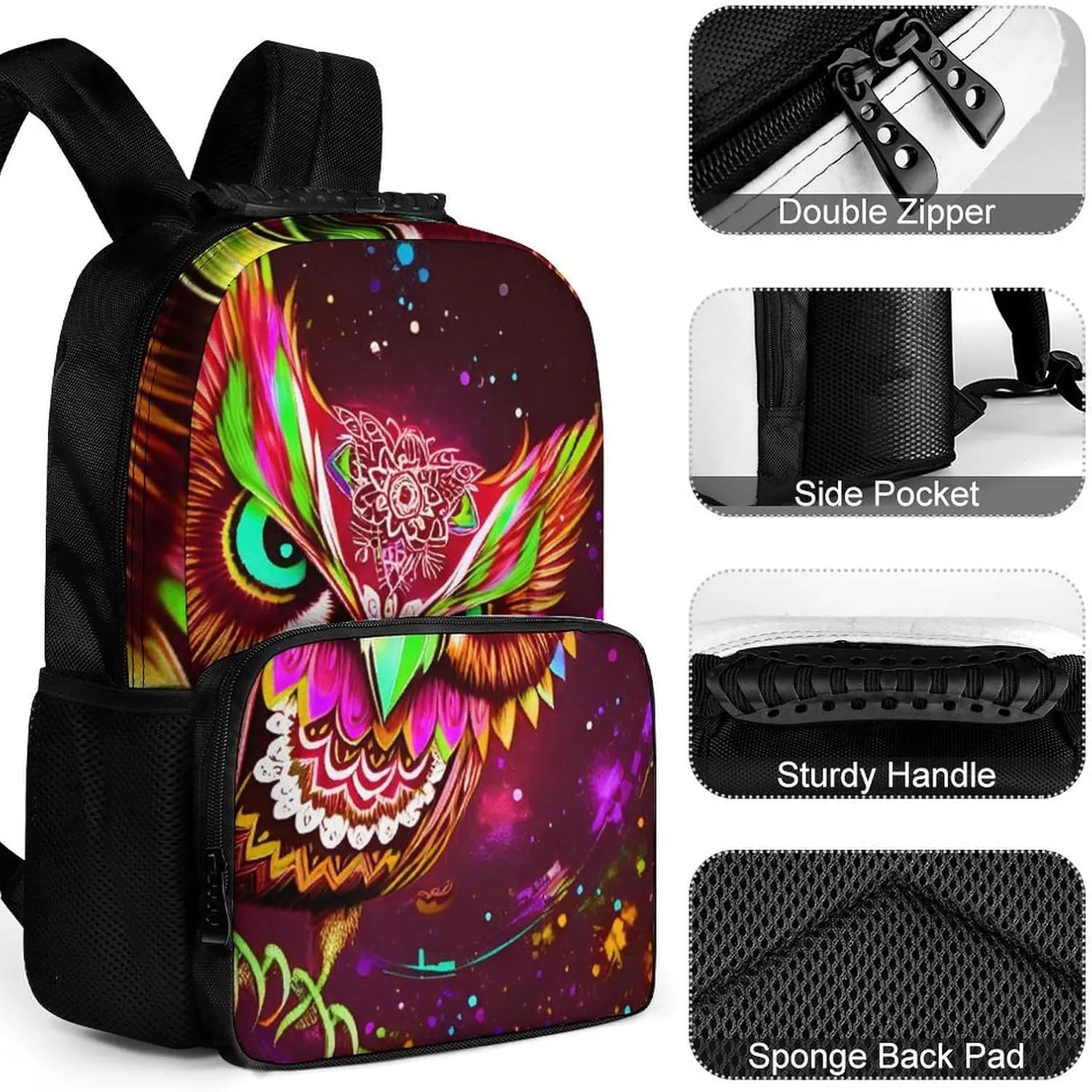 Cute Abstract Owl Psychedelic Art Rucksacks Lightweight Multipurpose Anti-Theft Shoulder Bag Large Capacity Business Computer Bag With Smooth Zippers