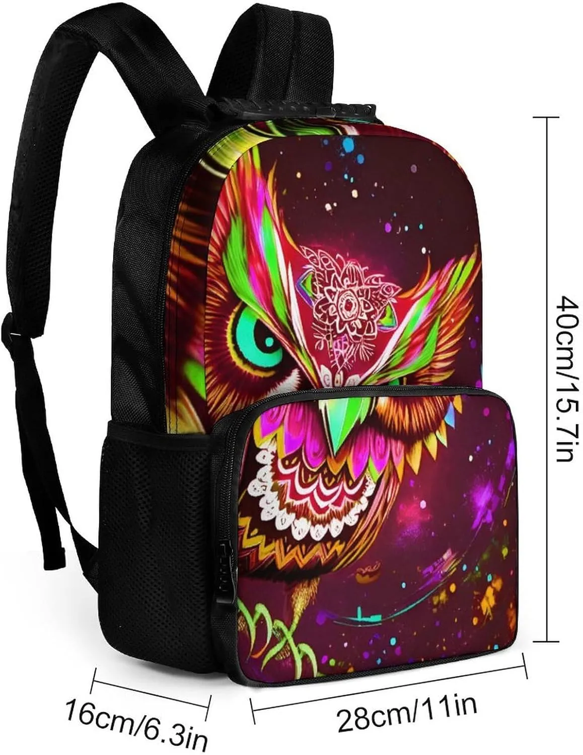Cute Abstract Owl Psychedelic Art Rucksacks Lightweight Multipurpose Anti-Theft Shoulder Bag Large Capacity Business Computer Bag With Smooth Zippers