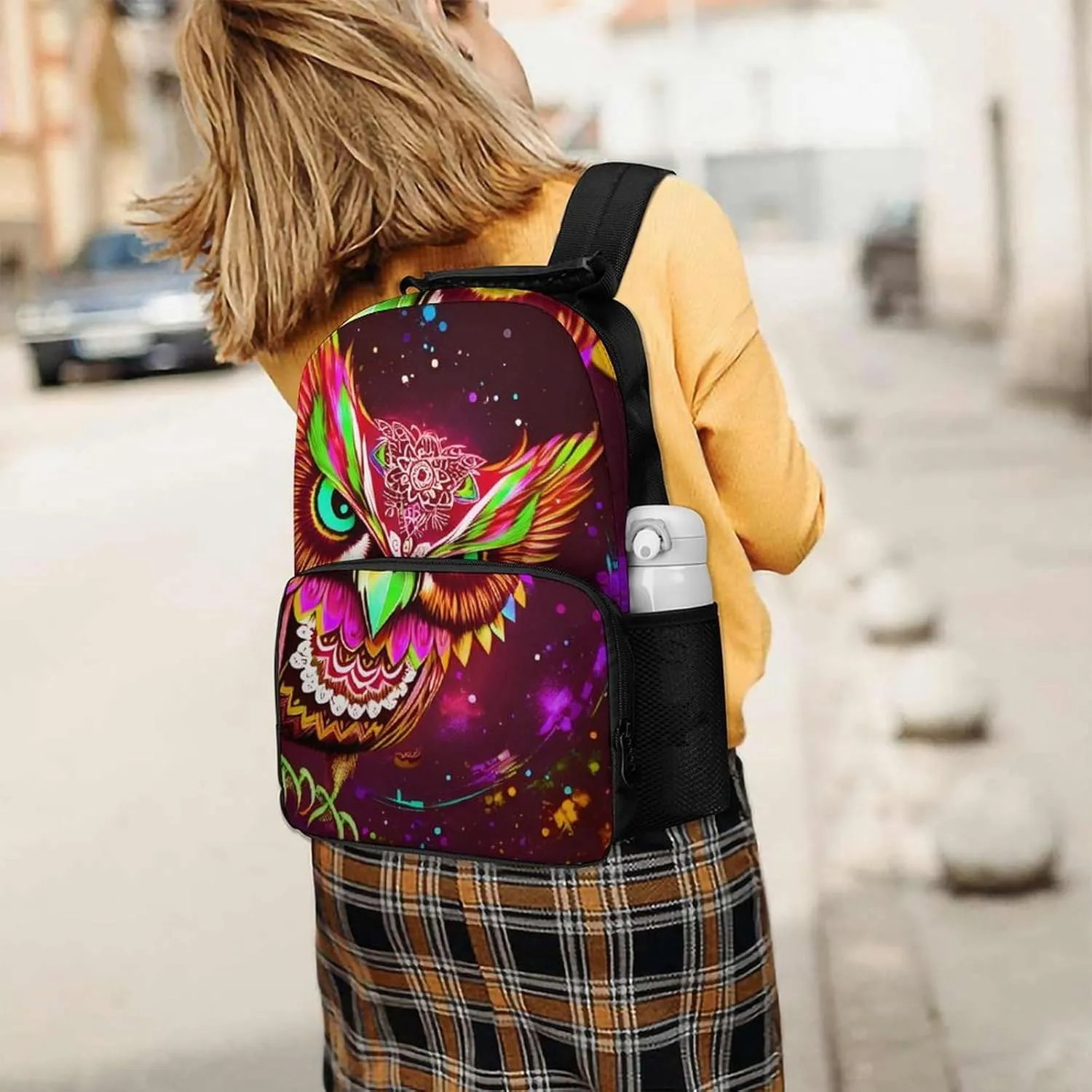 Cute Abstract Owl Psychedelic Art Rucksacks Lightweight Multipurpose Anti-Theft Shoulder Bag Large Capacity Business Computer Bag With Smooth Zippers