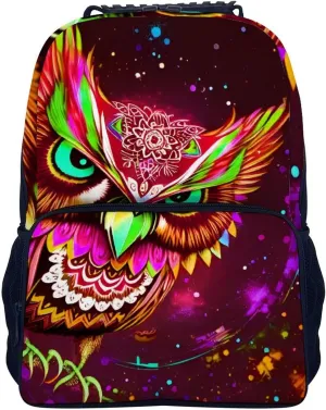 Cute Abstract Owl Psychedelic Art Rucksacks Lightweight Multipurpose Anti-Theft Shoulder Bag Large Capacity Business Computer Bag With Smooth Zippers