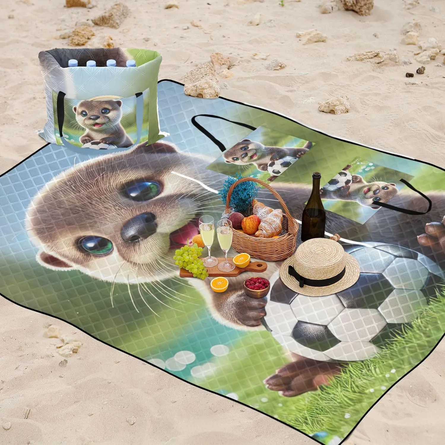 Cute Animal no Sand Beach Blanket Waterproof Cute Picnic Blanket Foldable Outdoor Blankets for Grass 80" x 60"
