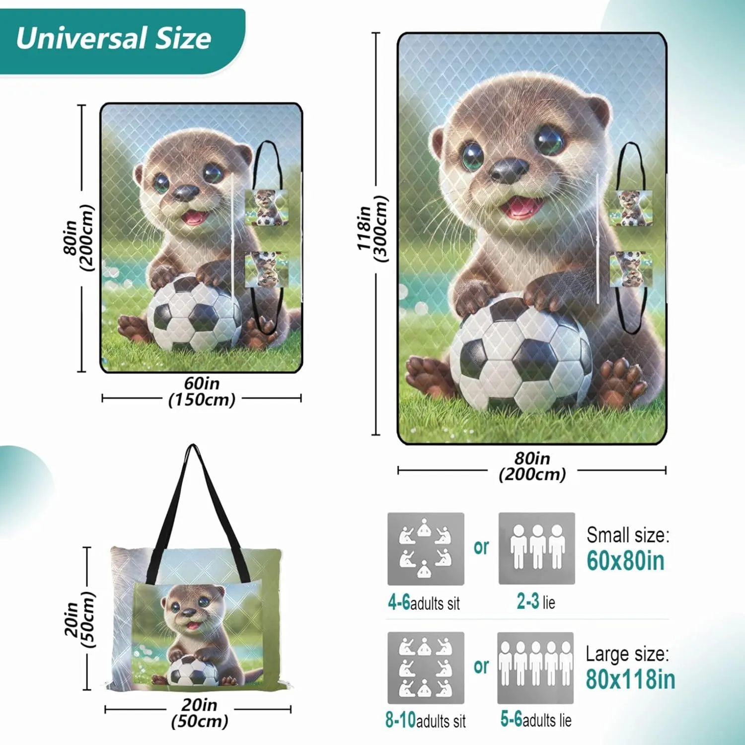 Cute Animal no Sand Beach Blanket Waterproof Cute Picnic Blanket Foldable Outdoor Blankets for Grass 80" x 60"