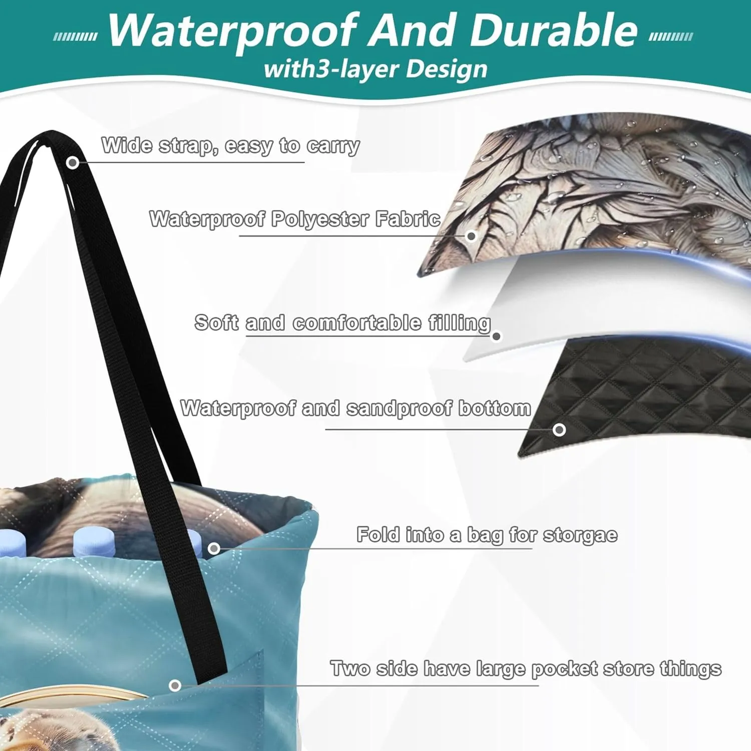 Cute Animals Sea Otter Large Mat Picnic Blanket Cute Oversized Beach Blanket Waterproof Grass Blanket Camping Mat 80" x 60"