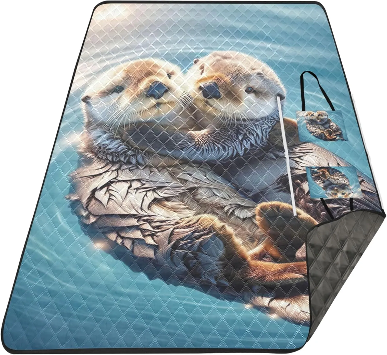 Cute Animals Sea Otter Large Mat Picnic Blanket Cute Oversized Beach Blanket Waterproof Grass Blanket Camping Mat 80" x 60"