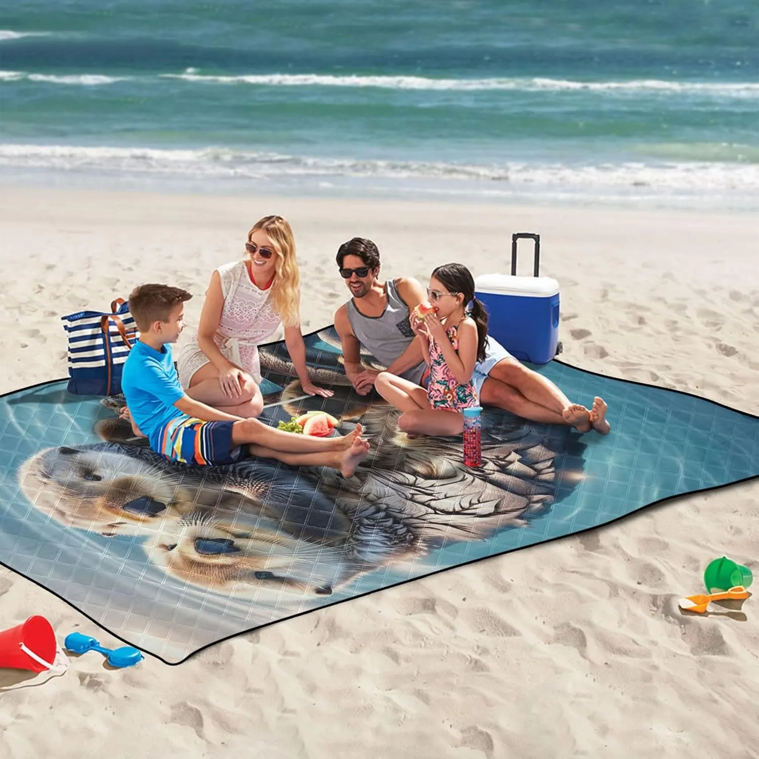 Cute Animals Sea Otter Large Mat Picnic Blanket Cute Oversized Beach Blanket Waterproof Grass Blanket Camping Mat 80" x 60"