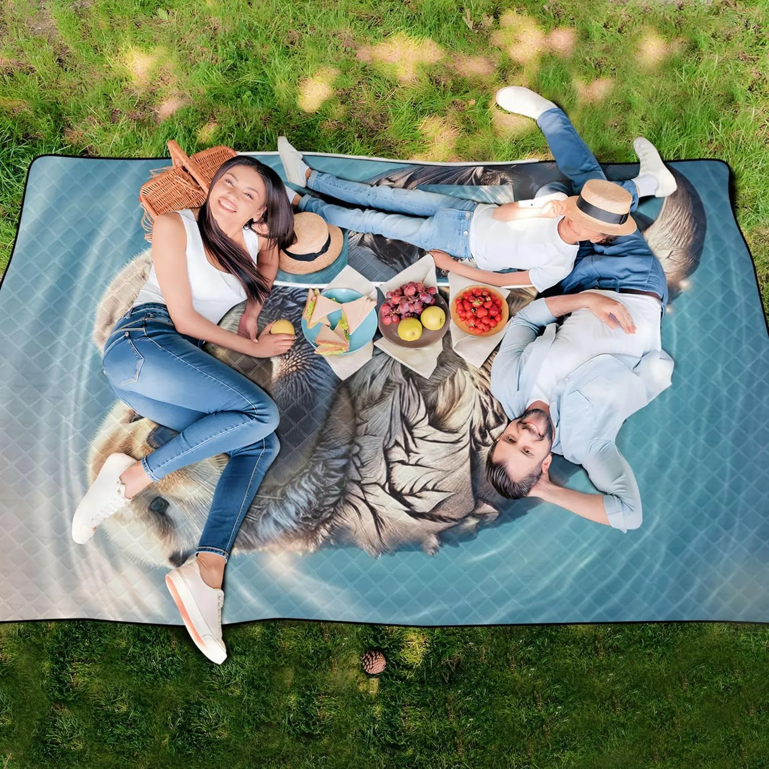 Cute Animals Sea Otter Large Mat Picnic Blanket Cute Oversized Beach Blanket Waterproof Grass Blanket Camping Mat 80" x 60"