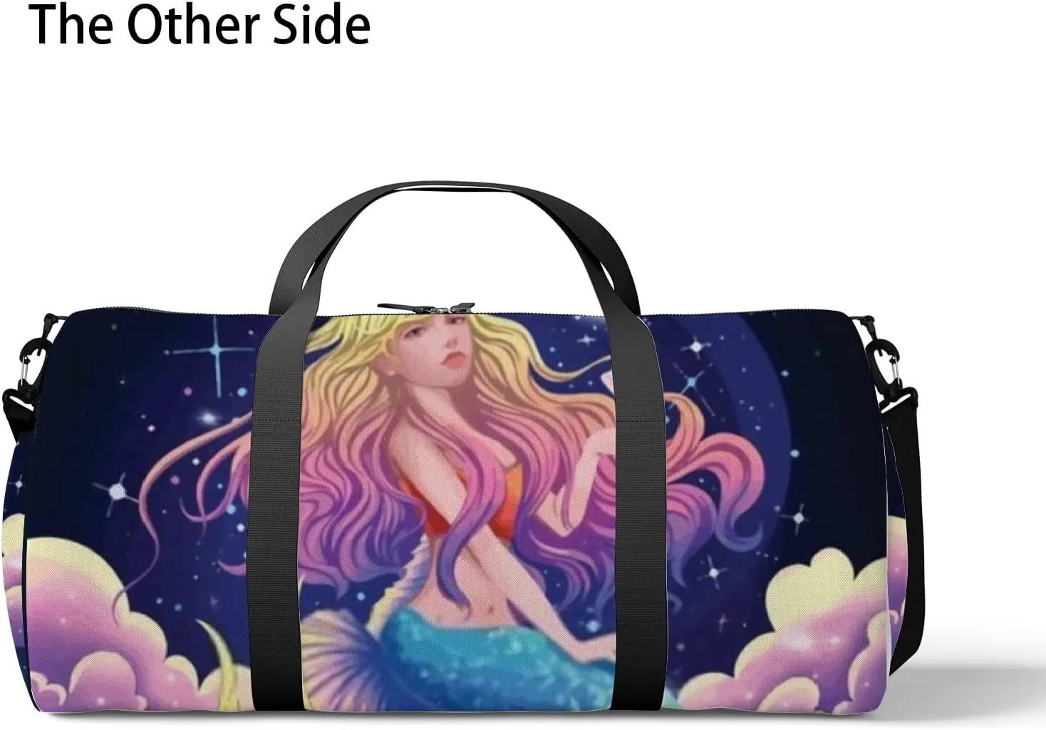 Cute Beautiful Mermaid Blue Background Illustration Sports Bag Tote Bag Waterproof Gym Bag with Shoulder Strap Zipper 2 Side Pockets for Men and Women, Travel and Storage Shoulder Bag.