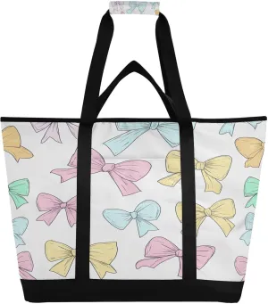 Cute Bow Tie Reusable Insulated Lunchbox Cooler Bag, Leakproof Kitchen Grocery Bag Collapsible Portable Cooler Tote Bag for Picnic, Camping, Office, Travel