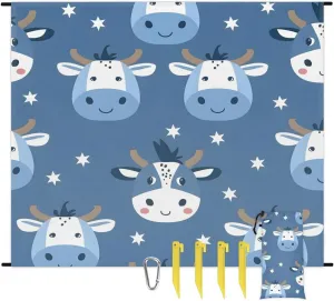Cute Cow Beach Blanket, Sandproof Beach Mat, Adults Waterproof Quick Drying Sand Free Mat with 4 x Ground Spikes for Outdoor Travel Camping Hiking, Funny Cow