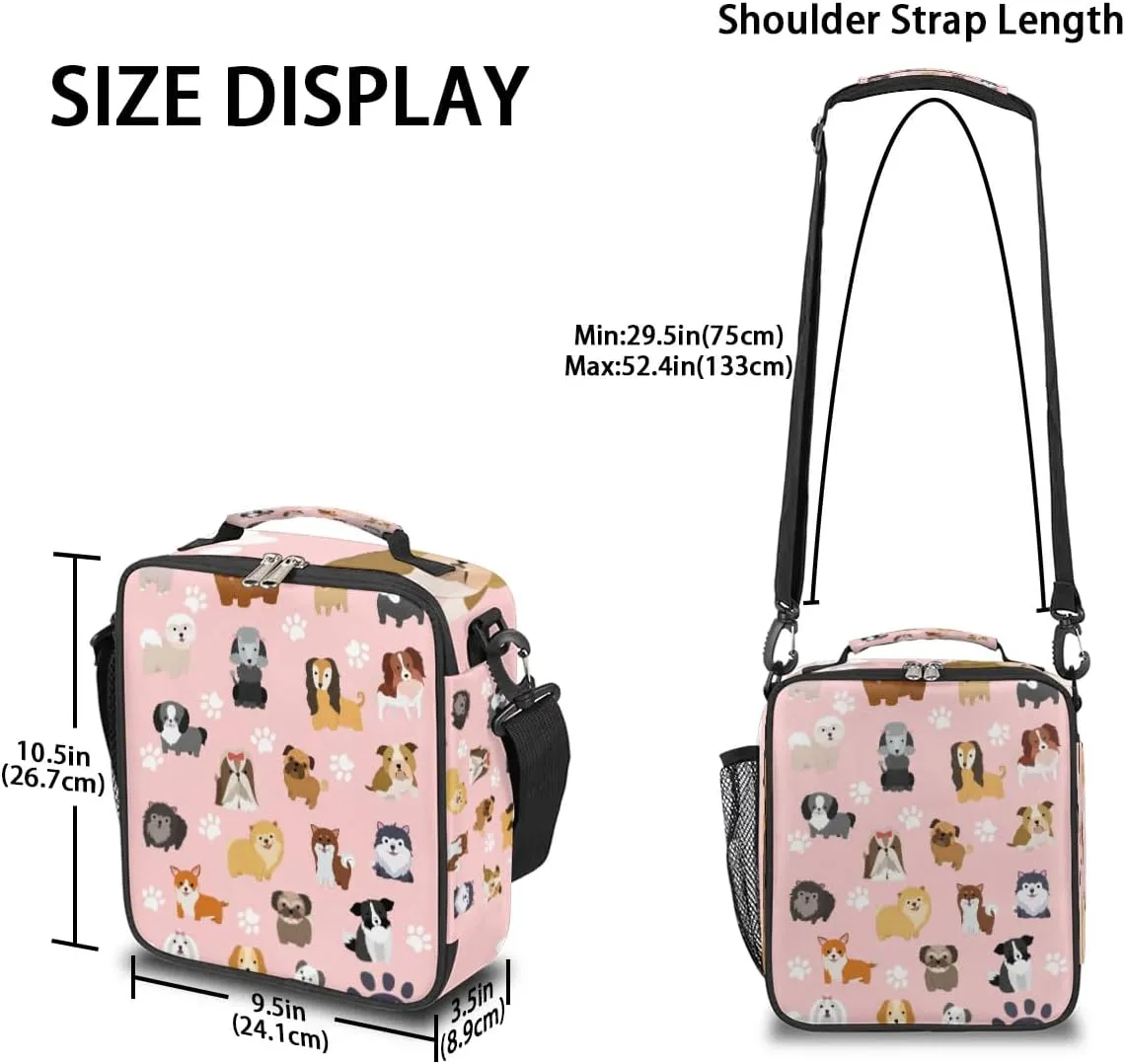 Cute Dog Lunch Bags for Girls Insulated Lunch Boxes Rectangular Waterproof Lunch Tote Bag with Adjustable Shoulder Strap Portable Picnic Bag for School Work Outdoor Gifts