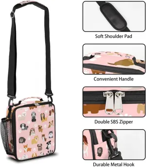Cute Dog Lunch Bags for Girls Insulated Lunch Boxes Rectangular Waterproof Lunch Tote Bag with Adjustable Shoulder Strap Portable Picnic Bag for School Work Outdoor Gifts