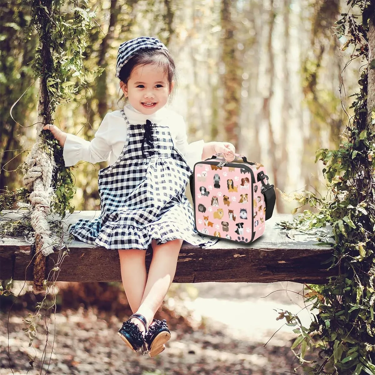 Cute Dog Lunch Bags for Girls Insulated Lunch Boxes Rectangular Waterproof Lunch Tote Bag with Adjustable Shoulder Strap Portable Picnic Bag for School Work Outdoor Gifts