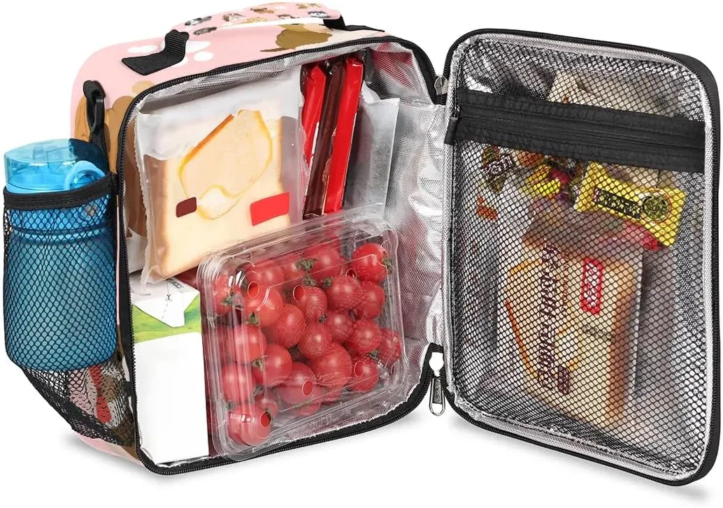Cute Dog Lunch Bags for Girls Insulated Lunch Boxes Rectangular Waterproof Lunch Tote Bag with Adjustable Shoulder Strap Portable Picnic Bag for School Work Outdoor Gifts