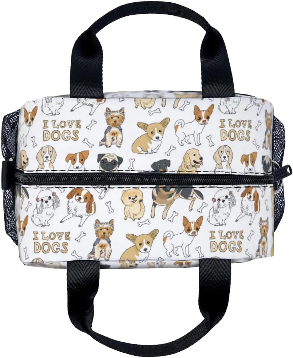 Cute Dogs Lunch Bag for Women Men Cute Large Capacity Thermal Lunch Tote Reusable Washable with Adjustable Shoulder Strap and Dual Large Mesh Side Pockets
