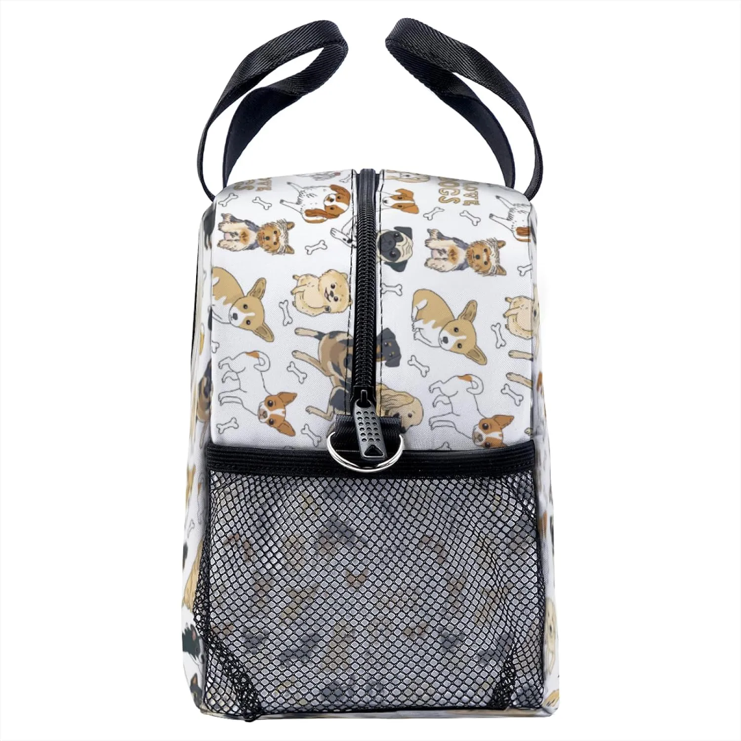 Cute Dogs Lunch Bag for Women Men Cute Large Capacity Thermal Lunch Tote Reusable Washable with Adjustable Shoulder Strap and Dual Large Mesh Side Pockets