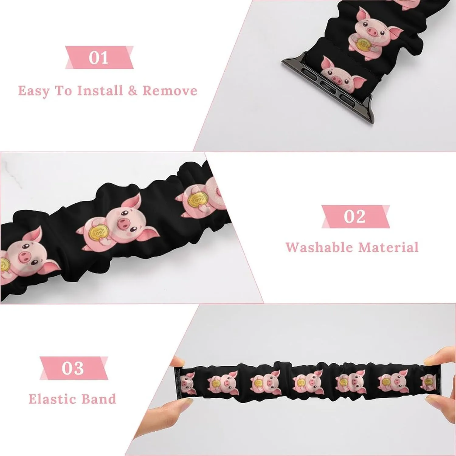 Cute Pig Holding Bitcoin Fashion Watch Strap Scrunchies Wristbands Compatible With IWatch Series