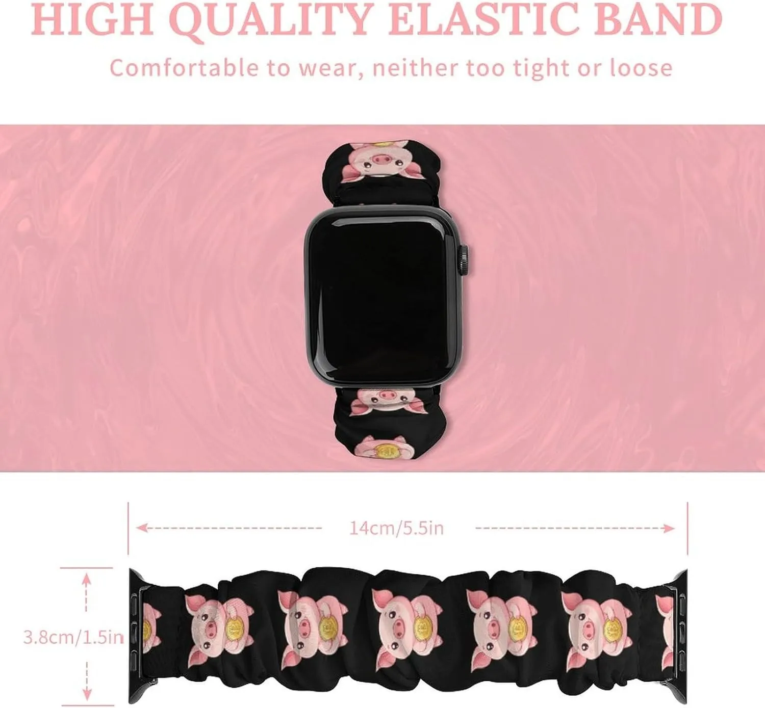 Cute Pig Holding Bitcoin Fashion Watch Strap Scrunchies Wristbands Compatible With IWatch Series
