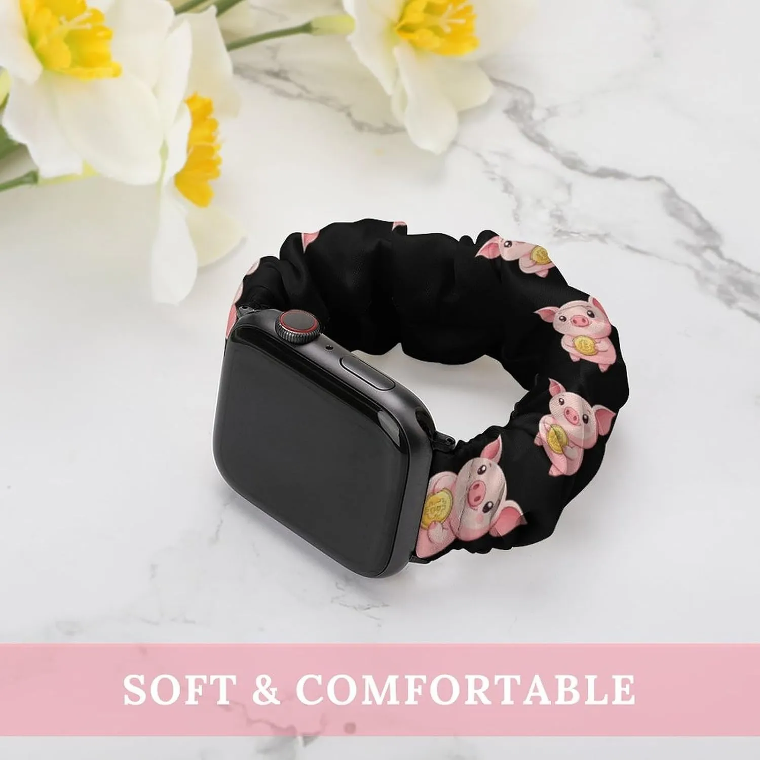 Cute Pig Holding Bitcoin Fashion Watch Strap Scrunchies Wristbands Compatible With IWatch Series