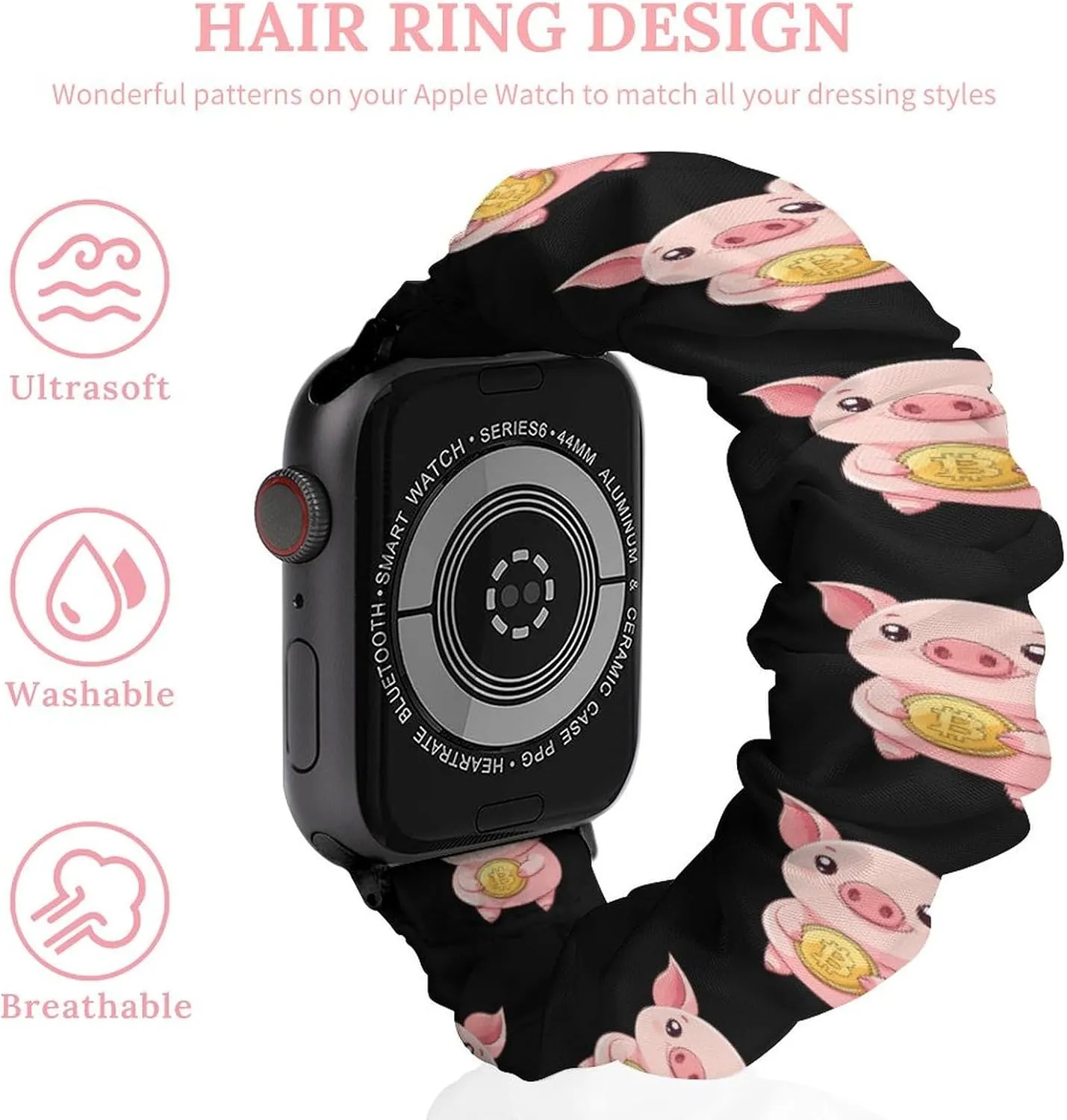 Cute Pig Holding Bitcoin Fashion Watch Strap Scrunchies Wristbands Compatible With IWatch Series