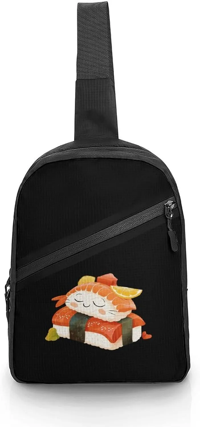 Cute Sleeping Sushi Japanese Food Sling Bag for Men Women Lightweight Crossbody Backpack Shoulder Bag for Sports And Outdoor