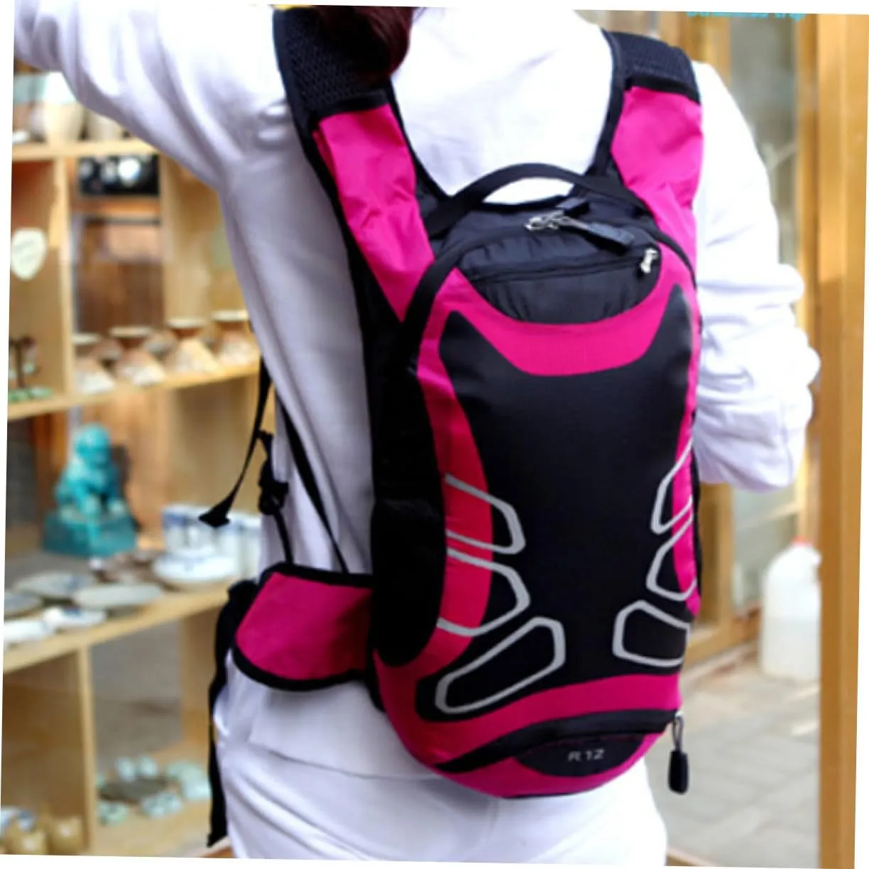 Cycling Backpack 12l Capacity Hiking Water Bladder Bag Nylon Bike Bag Waterproof Rucksack Large Volume (rosy)