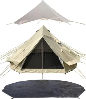 DANCHEL OUTDOOR B2 6 Person 16.4ft/5M Yurt Tent for Camping, 4 Season Bell Tent with Waterproof Rain Fly Footprint for All Year Living