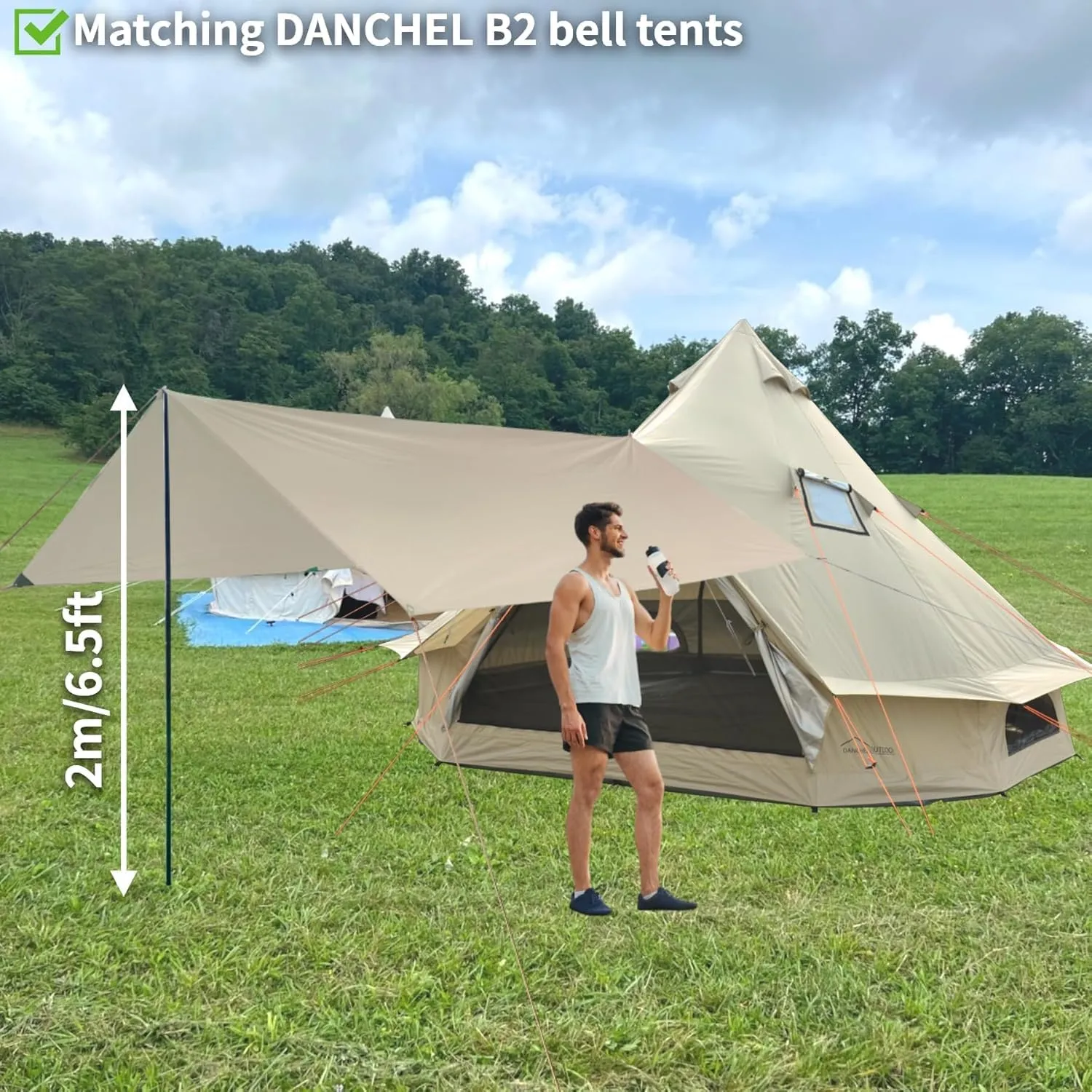 DANCHEL OUTDOOR B2 Waterproof Glamping Yurts for All Year Living with Stove Jack for 4/6 Person, Portable 4 Season Bell Tent for Camping Hot Tent 300D Oxford Nylon Glamping Accessories,13ft/16.4ft