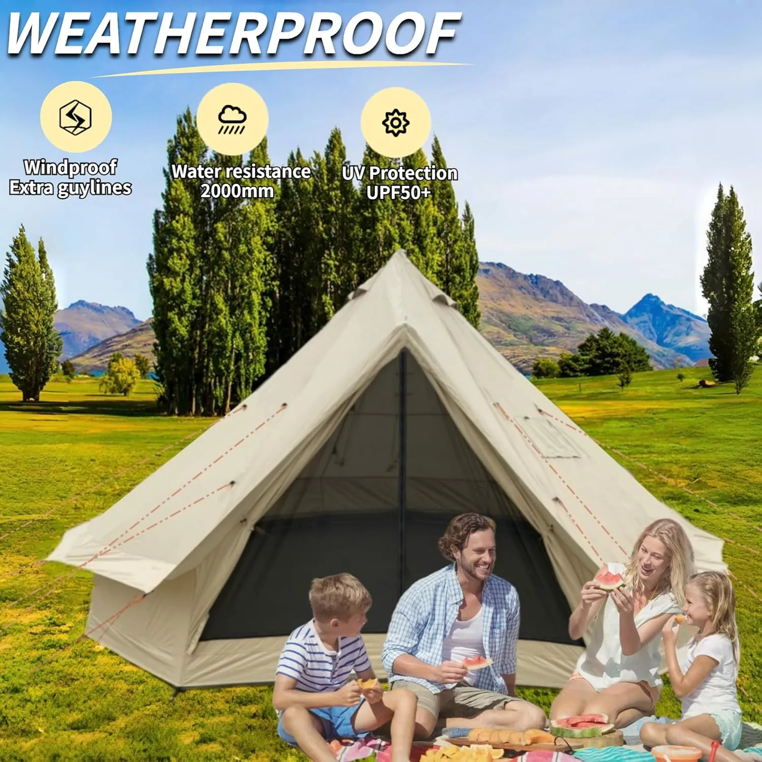 DANCHEL OUTDOOR B2A Large Camping Yurt Tent No Center Pole, Portable Waterproof 4 Season Glamping Bell Tent with Stove Jack 4/8 Person Family Yurts House Living 300D Oxford Nylon, 13ft/16.4ft Khaki