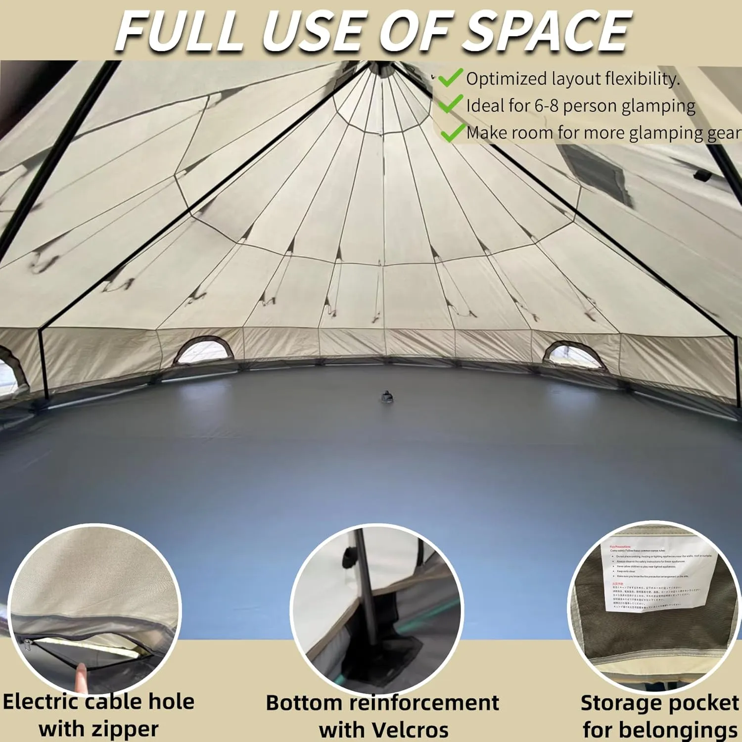 DANCHEL OUTDOOR B2A Large Camping Yurt Tent No Center Pole, Portable Waterproof 4 Season Glamping Bell Tent with Stove Jack 4/8 Person Family Yurts House Living 300D Oxford Nylon, 13ft/16.4ft Khaki