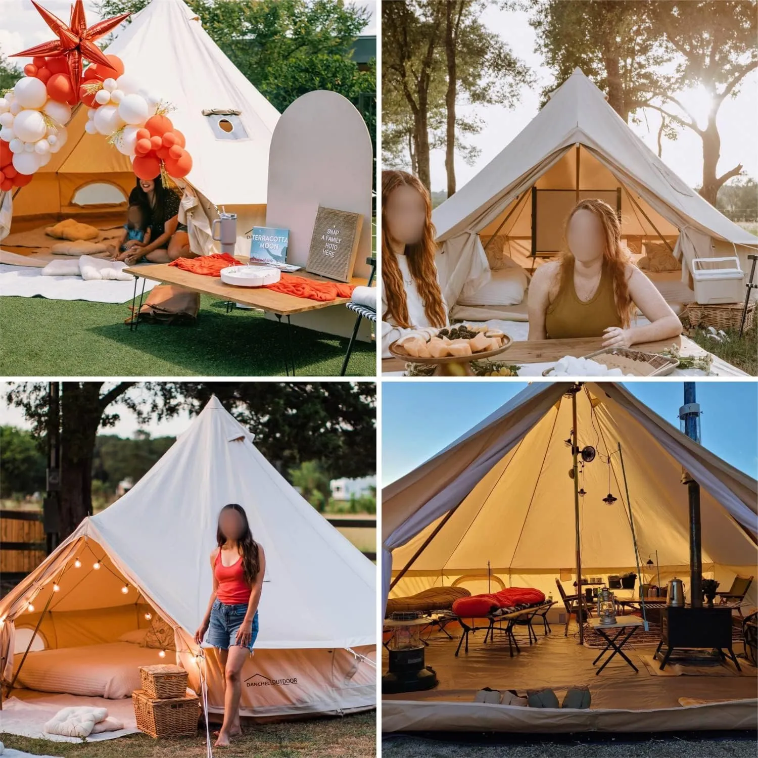 DANCHEL OUTDOOR B5PRO 4 Season Canvas Bell Tent with Stove Jack& A/C Vent, Glamping Yurt for All Year Living 4/6/8 Person Large Wall Tent Camping, 13ft-20ft