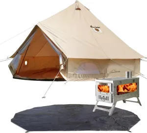 DANCHEL OUTDOOR Large Canvas Yurt Tent with Stove Jack, 4 Season Hot Tent House for 4 Adults Camping (13ft/4M)