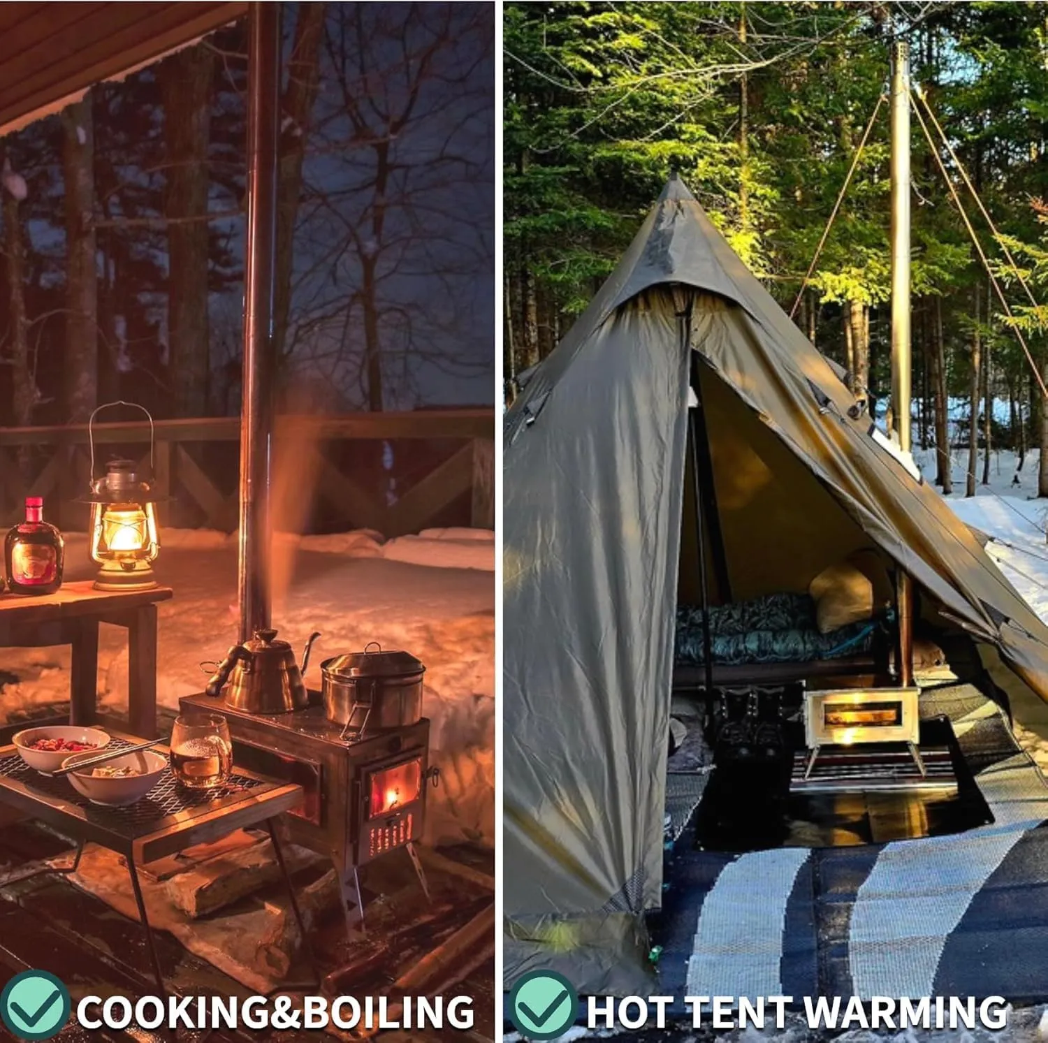 DANCHEL OUTDOOR Portable Wood Burning Stove with Fireproof Mat for Hot Tents– 304 Stainless Steel Folding Camping Stove Secondary Combustion Camping, 8.2FT Pipe