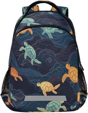 Dark Blue Turtles Design Waterproof Backpack - Casual Outdoor Sports Daypack with Ergonomic Shoulder Straps#151