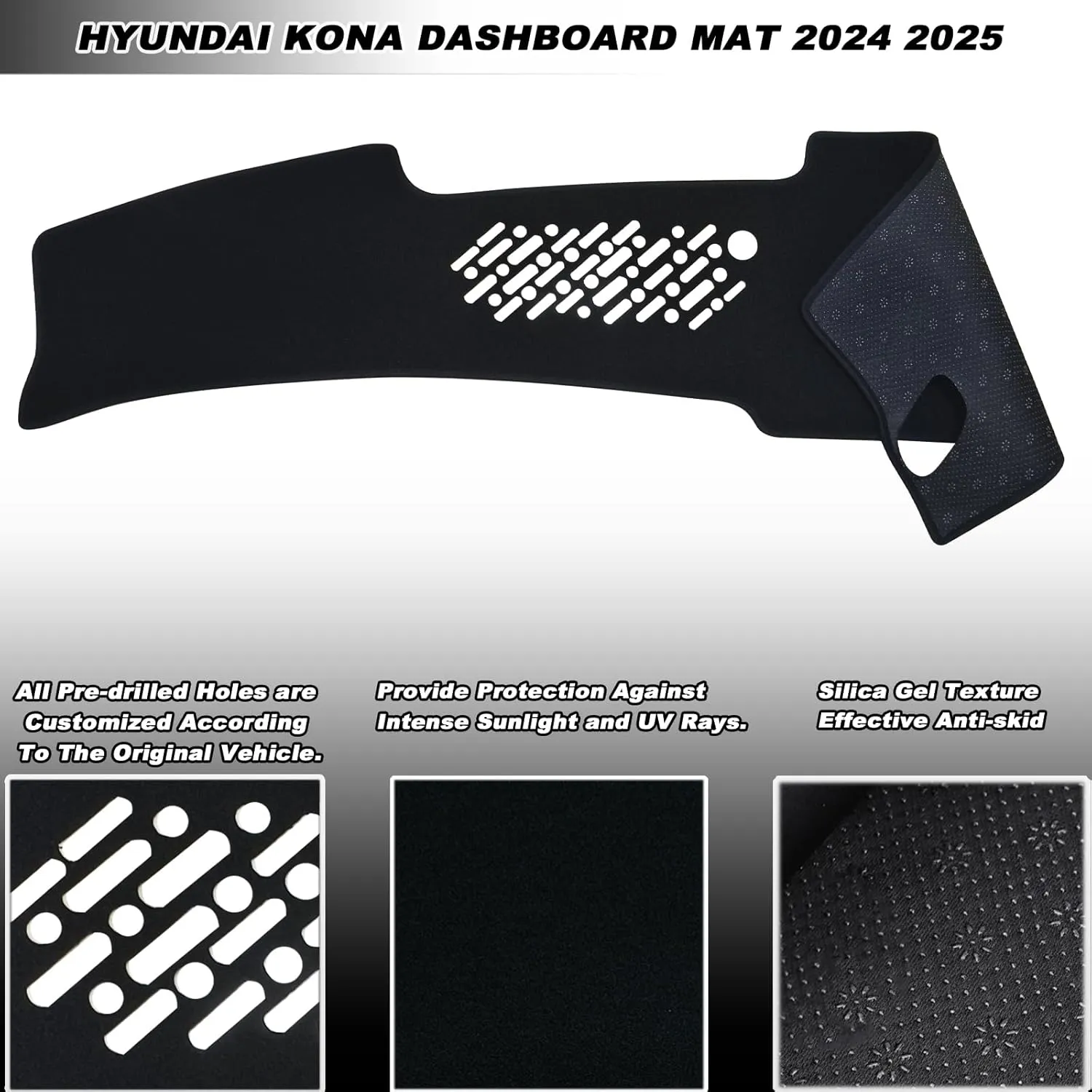 Dashboard Dash Board Cover Mat Carpet UV Rays Protector Compatible with Hyundai Kona SE SEL N Line Limited 2024 2025 Dash Mat Cover Carpet Accessories