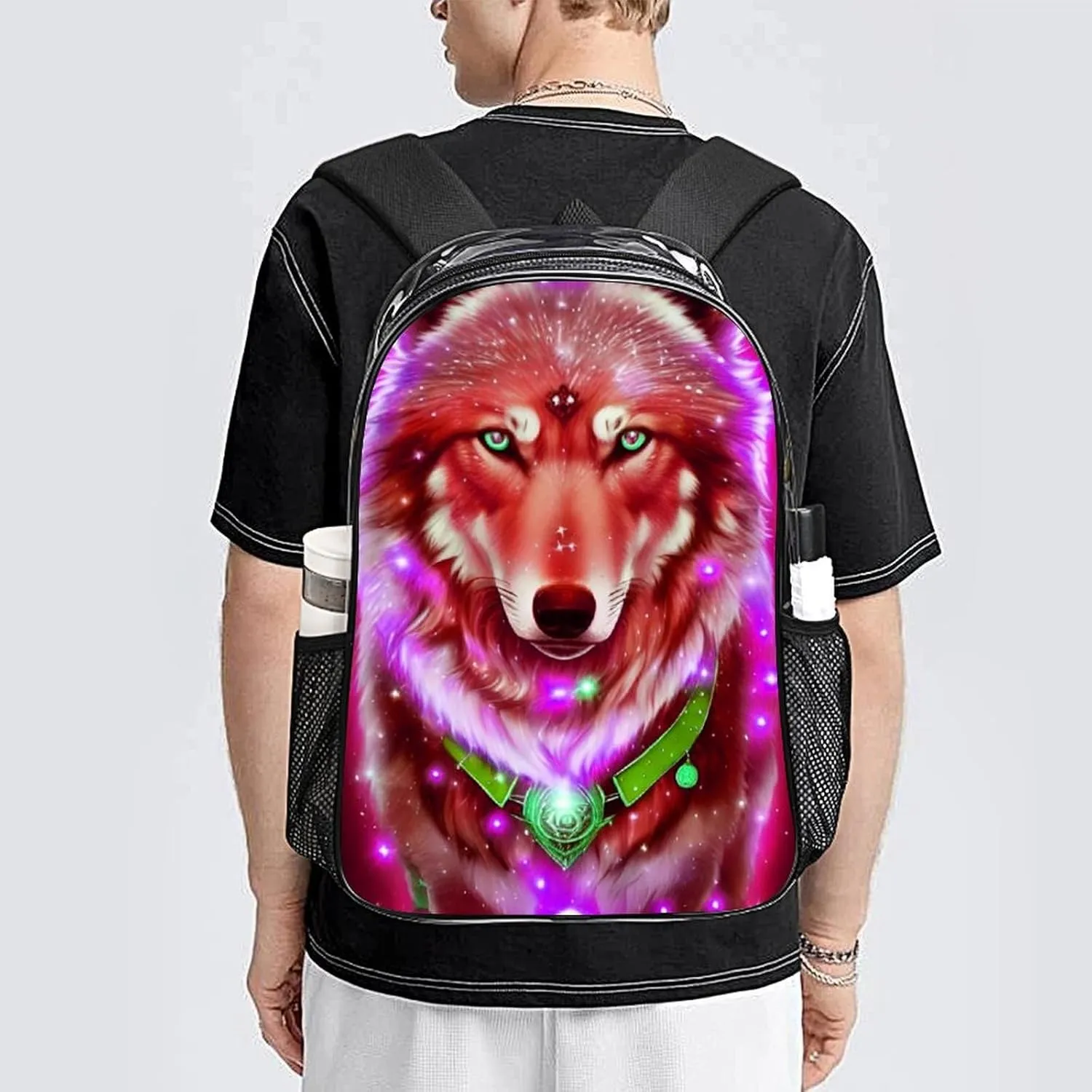 Daypack Backpack Anti-Theft Multipurpose Big Capacity Bookbag - Universe Galaxy Magic Wolf In The Space Art Business Computer Bag Transparent Bag