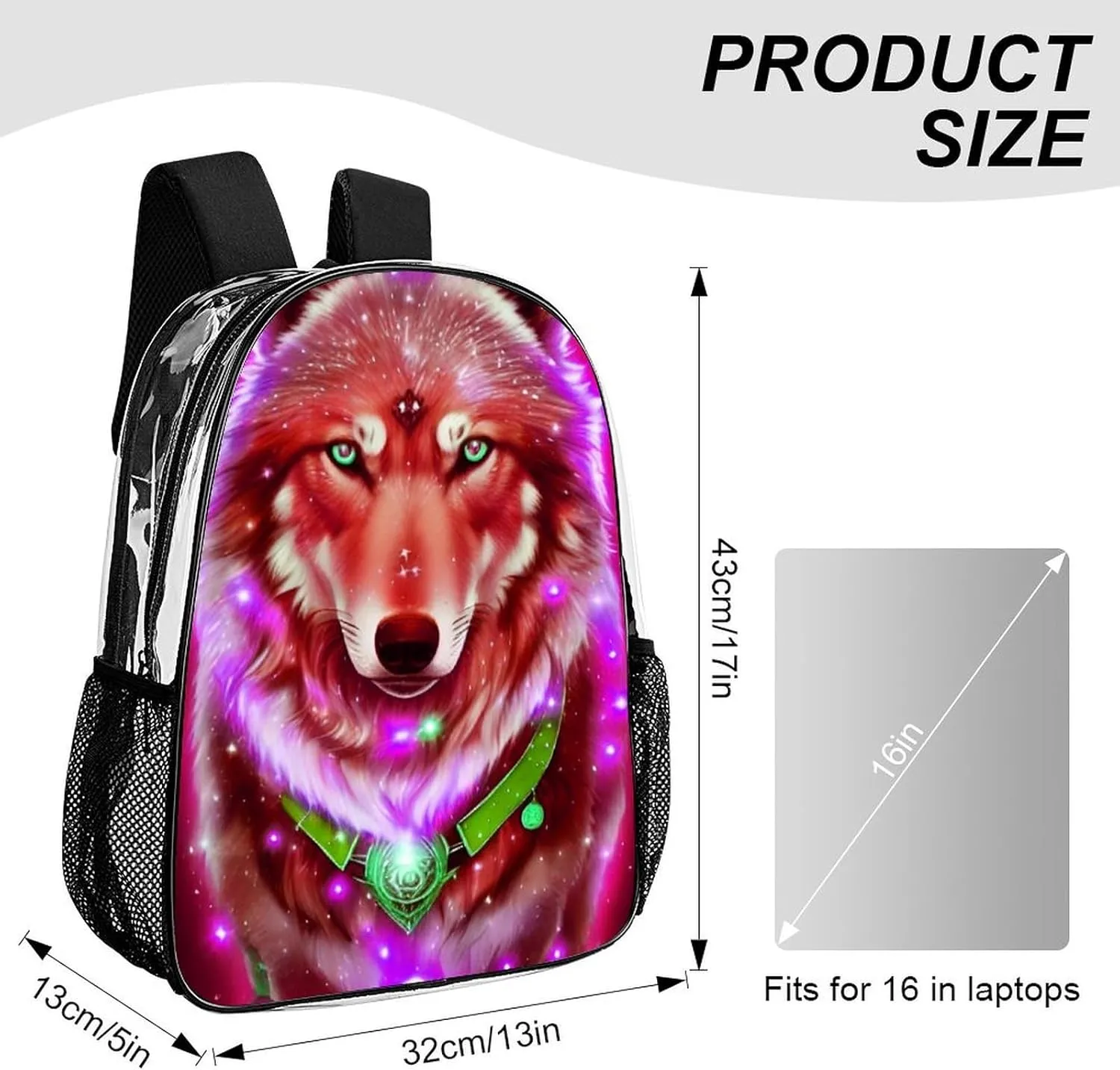 Daypack Backpack Anti-Theft Multipurpose Big Capacity Bookbag - Universe Galaxy Magic Wolf In The Space Art Business Computer Bag Transparent Bag
