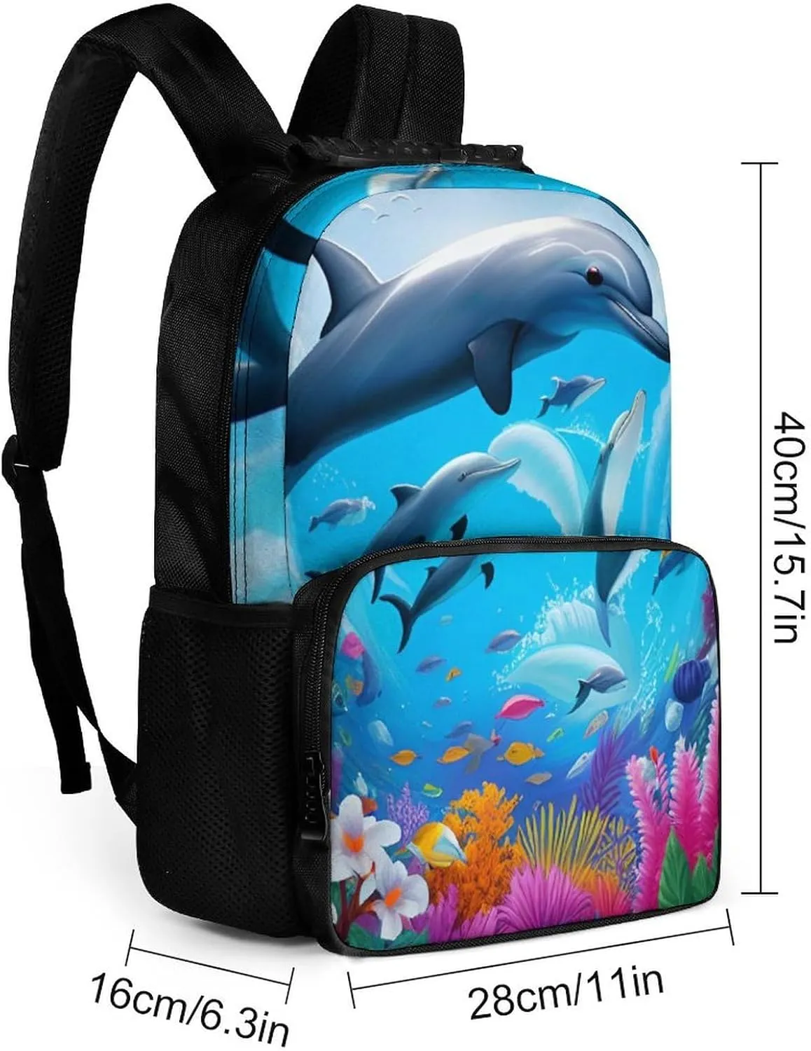 Daypack Backpack Anti-Theft Multipurpose Large Capacity Carry On Bag - Dolphins Sea Underwater Beautiful Sea World Art Traveling & Camping Backpack With Side Pockets