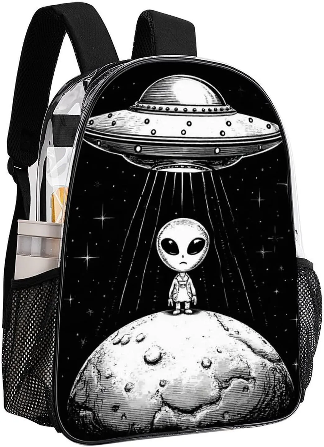 Daypack Bookbag Multipurpose Anti-Theft Big Capacity Carry On Bag - Alien Landed To Moon From Ufo Travel Hiking & Camping Rucksack Transparent Bag