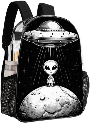 Daypack Bookbag Multipurpose Anti-Theft Big Capacity Carry On Bag - Alien Landed To Moon From Ufo Travel Hiking & Camping Rucksack Transparent Bag