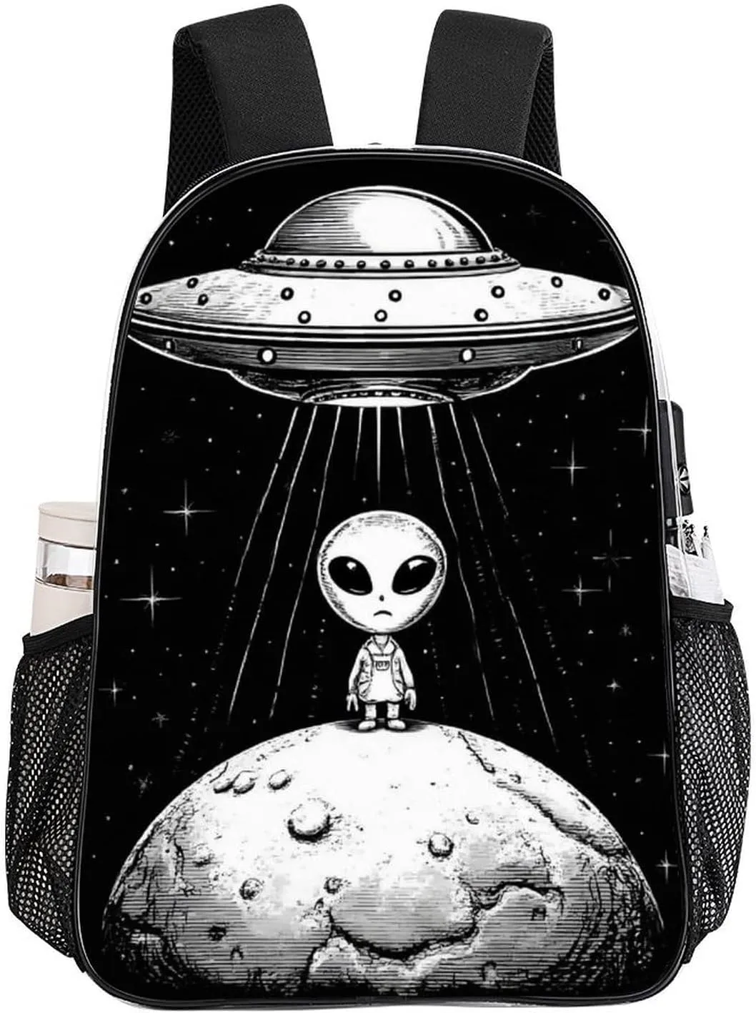 Daypack Bookbag Multipurpose Anti-Theft Big Capacity Carry On Bag - Alien Landed To Moon From Ufo Travel Hiking & Camping Rucksack Transparent Bag