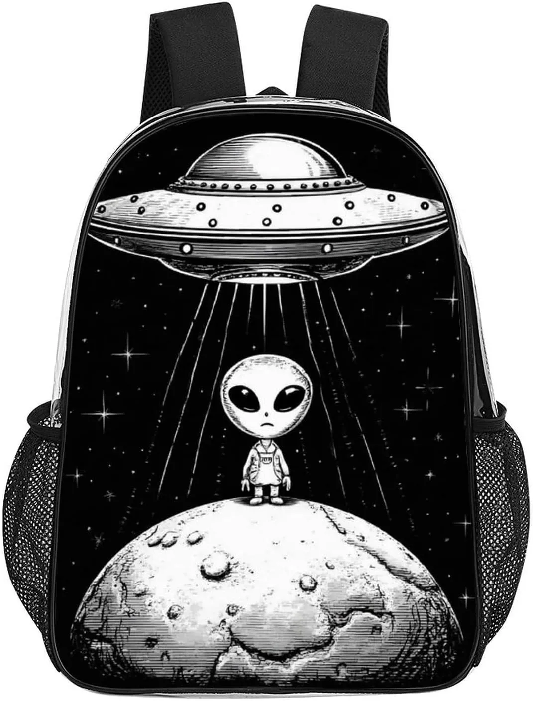 Daypack Bookbag Multipurpose Anti-Theft Big Capacity Carry On Bag - Alien Landed To Moon From Ufo Travel Hiking & Camping Rucksack Transparent Bag