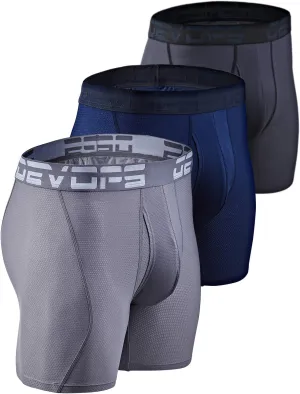 DEVOPS Men's Perfomance Cool Dry Mesh Underwear Boxer Trunk 6-inch Brief (3 Pack)